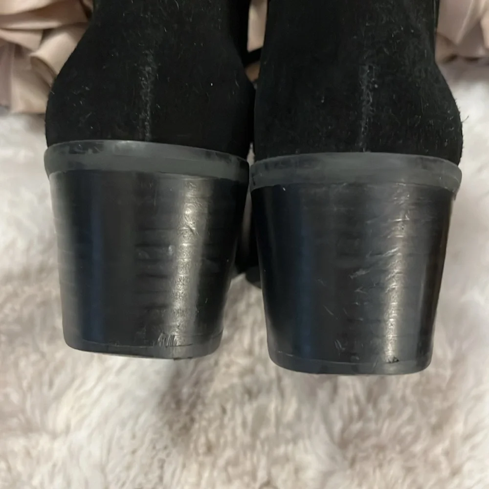 Susina Black Suede Leather Block Heel Lace Up Ankle Boots Booties Sz 6.5